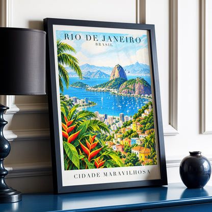 Rio in Full Colour, blue, green, beige nature wall art displayed in a styled interior, gallery view 6