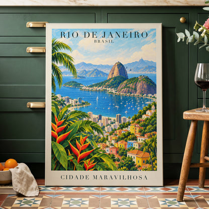 Rio in Full Colour, blue, green, beige nature wall art displayed in a styled interior, gallery view 7