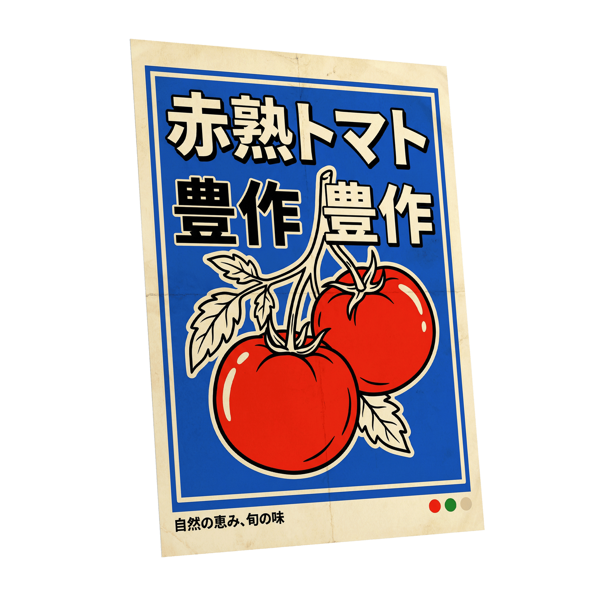 Ripe Tomato Market, red, blue, beige nature wall art shown as a unframed poster wall art print