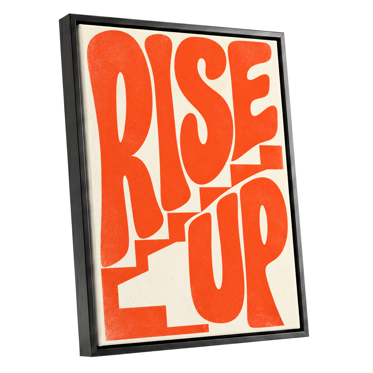 Rise Up in Orange, orange, beige abstract wall art shown as a black framed canvas wall art