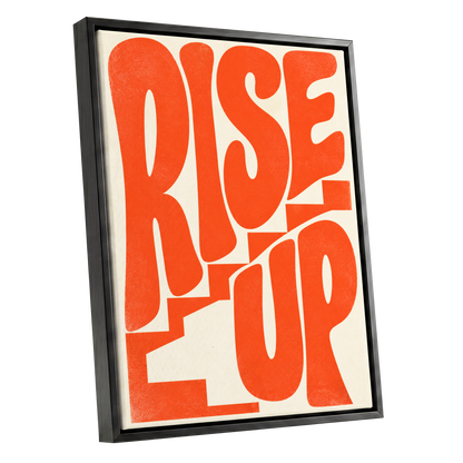 Rise Up in Orange, orange, beige abstract wall art shown as a black framed canvas wall art