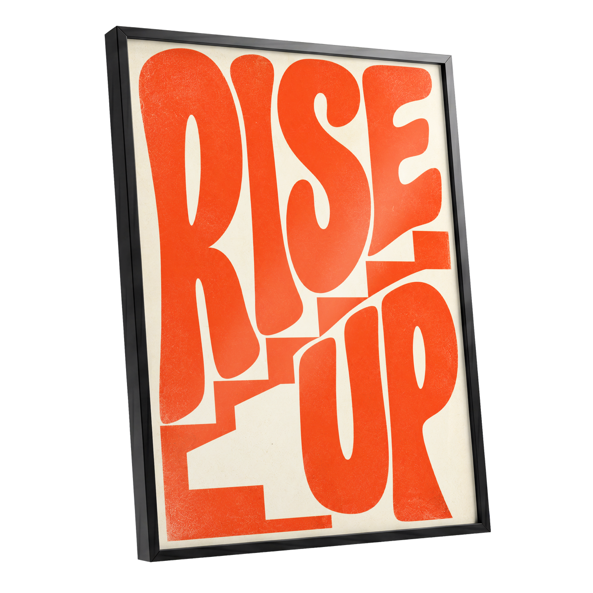 Rise Up in Orange, orange, beige abstract wall art shown as a black framed poster wall art print
