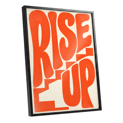 Rise Up in Orange, orange, beige abstract wall art shown as a black framed poster wall art print