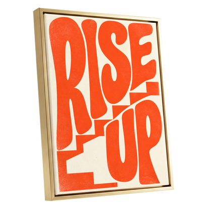 Rise Up in Orange, orange, beige abstract wall art shown as a gold framed canvas wall art