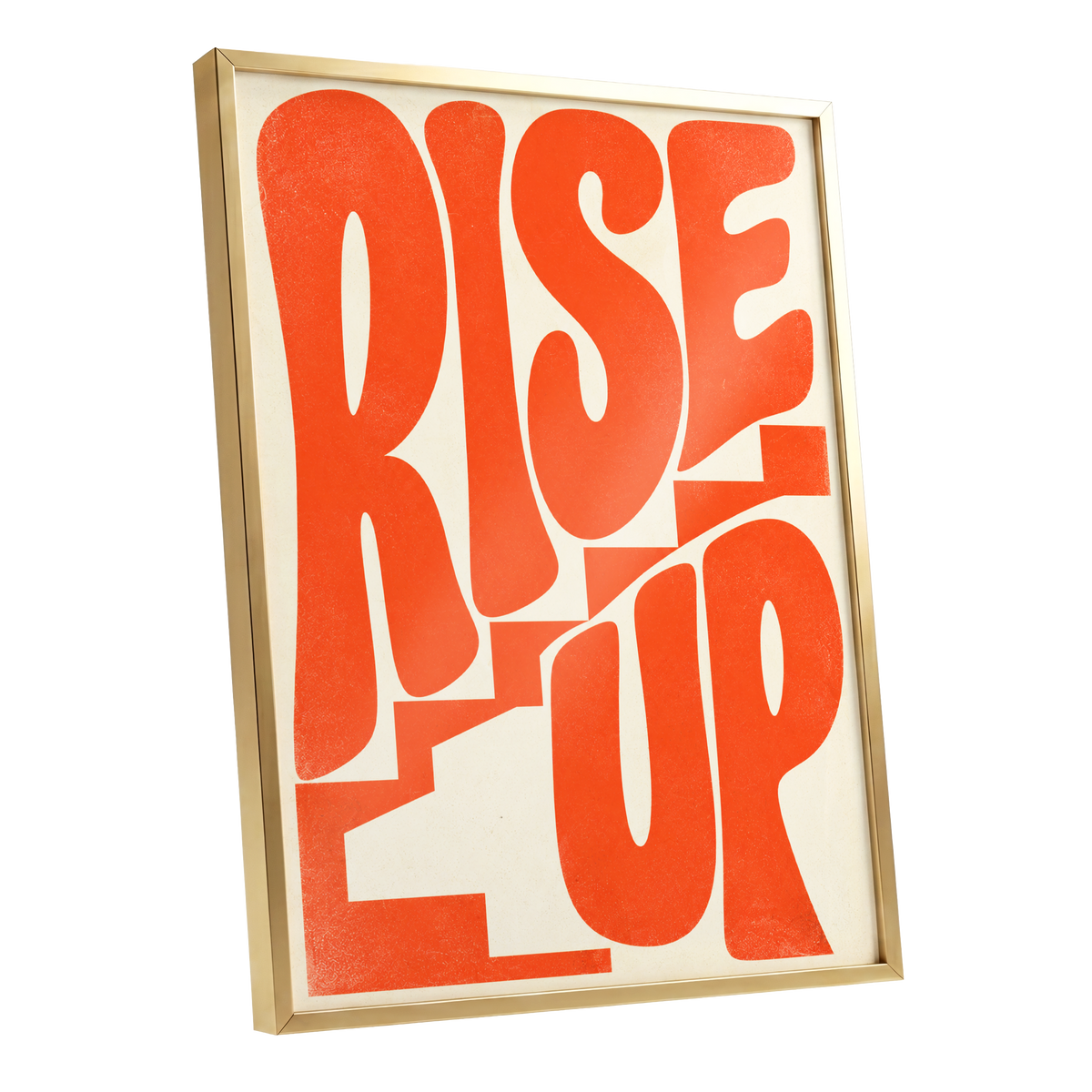 Rise Up in Orange, orange, beige abstract wall art shown as a gold framed poster wall art print