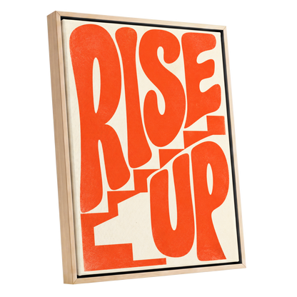 Rise Up in Orange, orange, beige abstract wall art shown as a oak framed canvas wall art