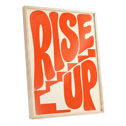 Rise Up in Orange, orange, beige abstract wall art shown as a oak framed poster wall art print