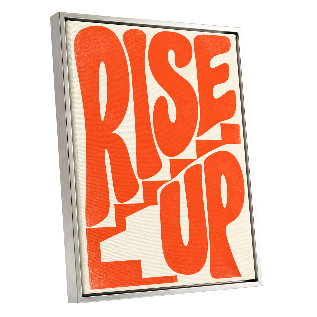 Rise Up in Orange, orange, beige abstract wall art shown as a silver framed canvas wall art