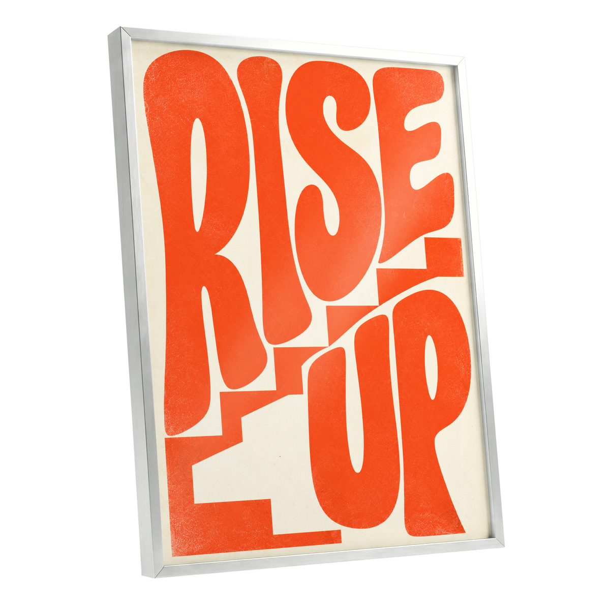Rise Up in Orange, orange, beige abstract wall art shown as a silver framed poster wall art print