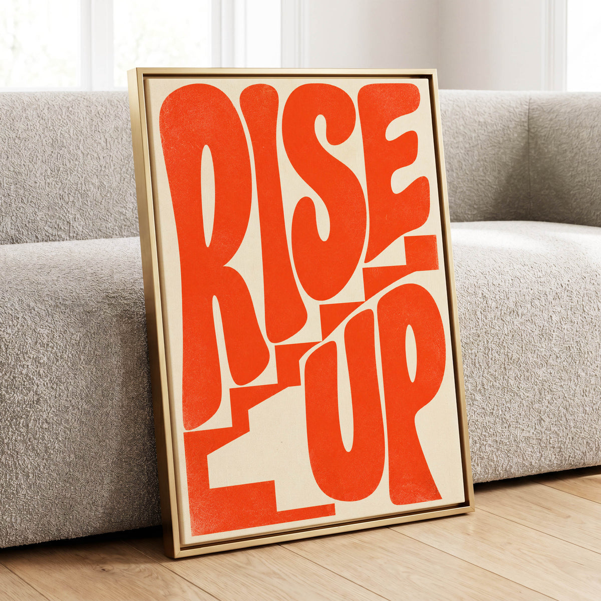 Rise Up in Orange, orange, beige abstract wall art displayed in a styled interior, gallery view 1