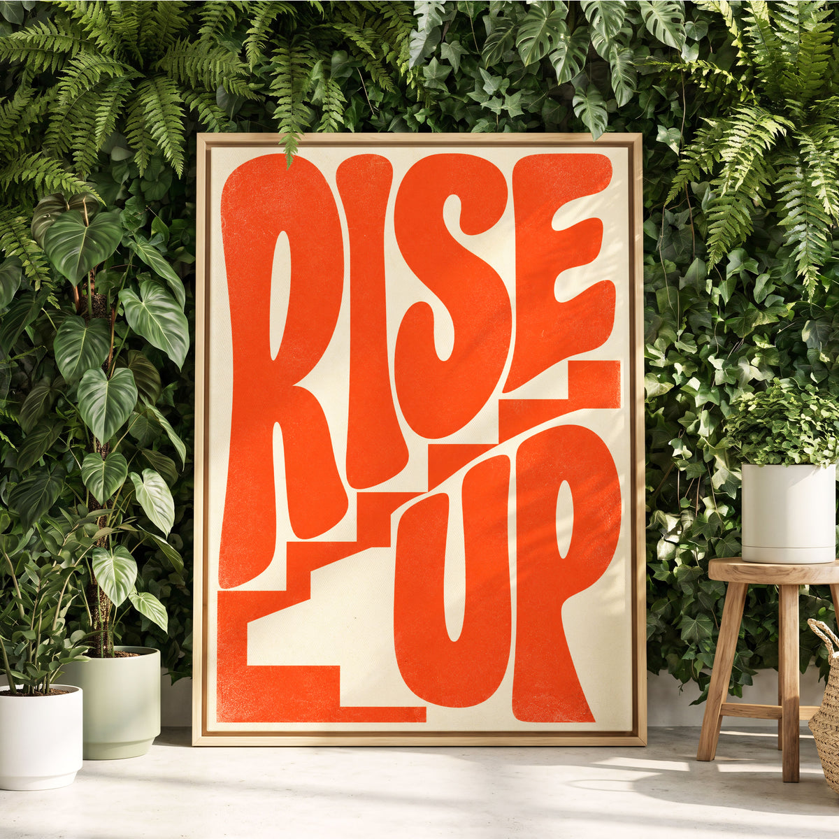 Rise Up in Orange, orange, beige abstract wall art displayed in a styled interior, gallery view 2