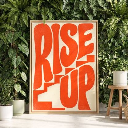 Rise Up in Orange, orange, beige abstract wall art displayed in a styled interior, gallery view 2