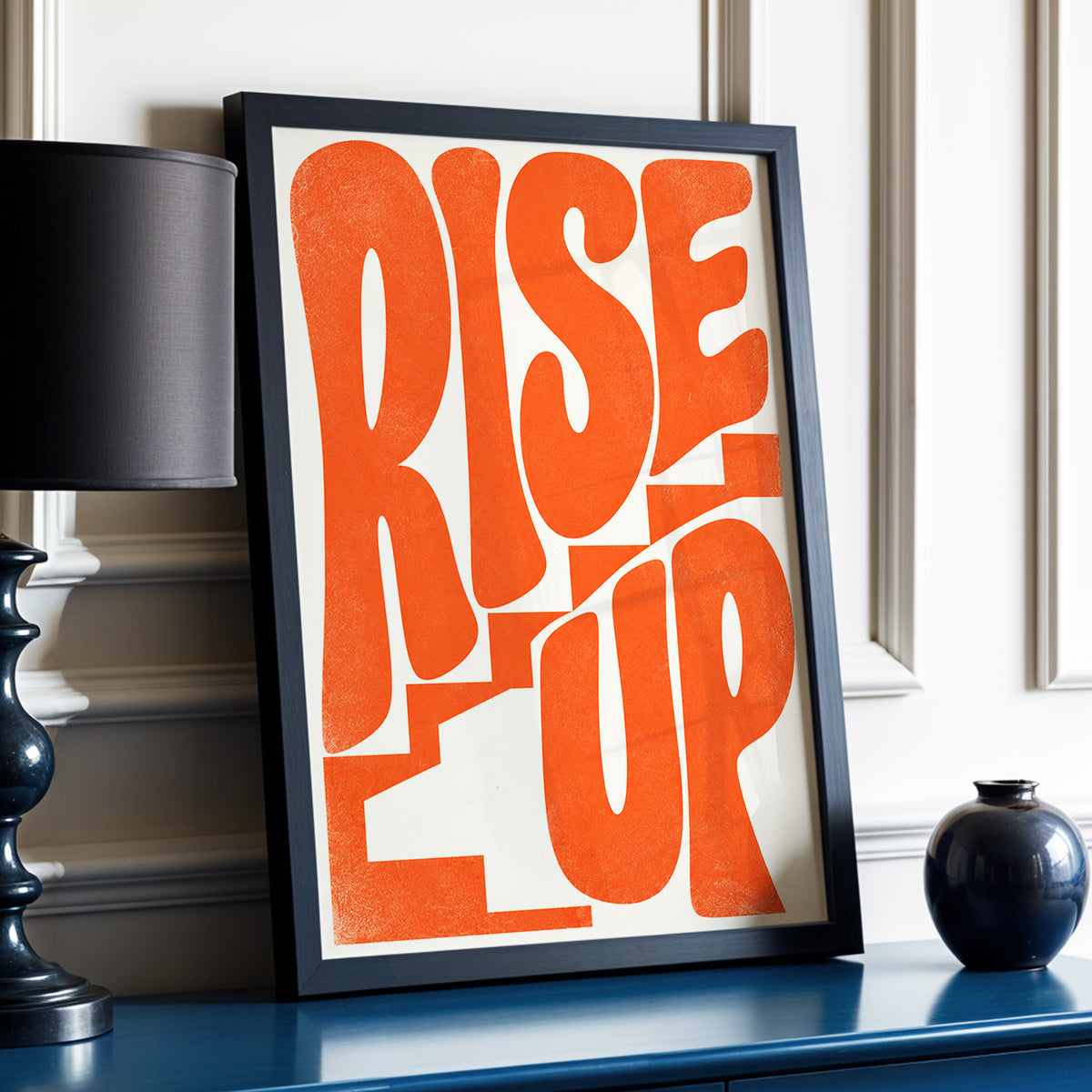 Rise Up in Orange, orange, beige abstract wall art displayed in a styled interior, gallery view 4