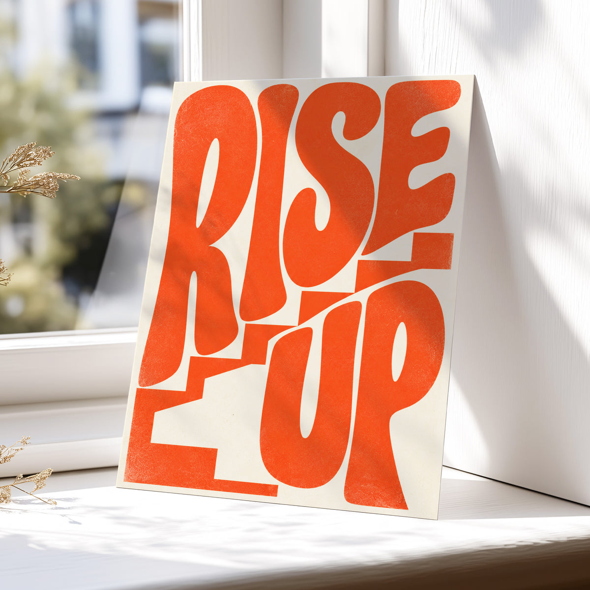 Rise Up in Orange, orange, beige abstract wall art displayed in a styled interior, gallery view 6