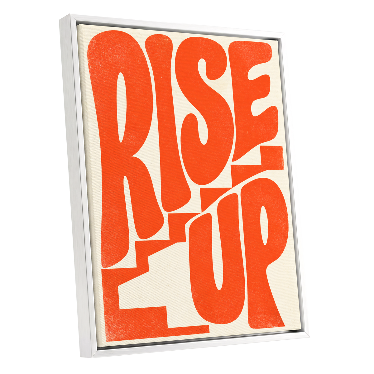 Rise Up in Orange, orange, beige abstract wall art shown as a white framed canvas wall art