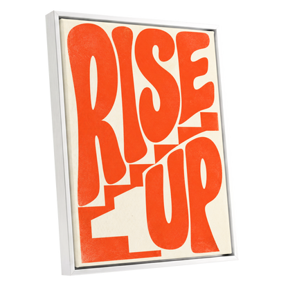Rise Up in Orange, orange, beige abstract wall art shown as a white framed canvas wall art