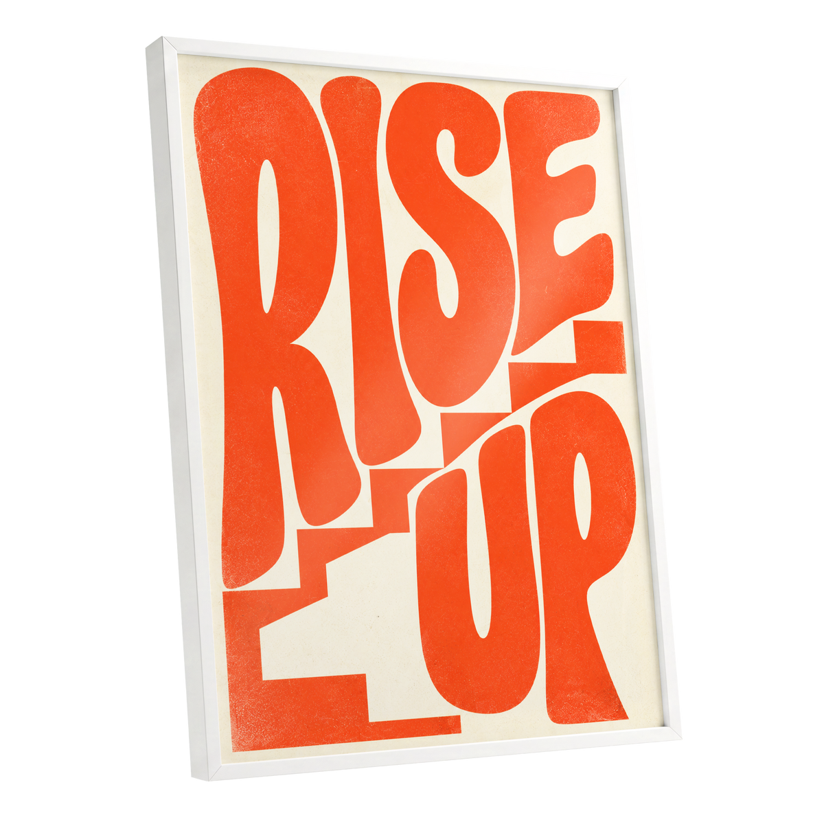 Rise Up in Orange, orange, beige abstract wall art shown as a white framed poster wall art print