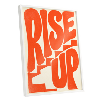 Rise Up in Orange, orange, beige abstract wall art shown as a white framed poster wall art print