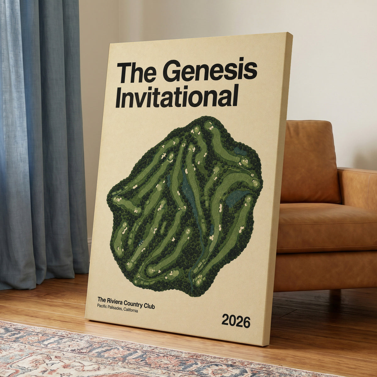 Riviera Greens 2026, green, beige, black nature wall art on canvas displayed in a styled interior, gallery view 2