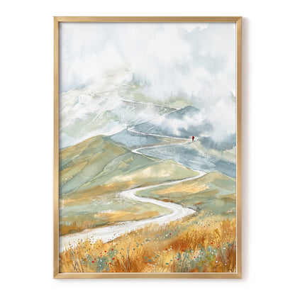 Road Into the Mist, white, blue, gray nature wall art, front artwork view