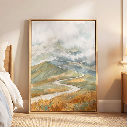 Road Into the Mist, white, blue, gray nature wall art displayed in a styled interior, gallery view 4