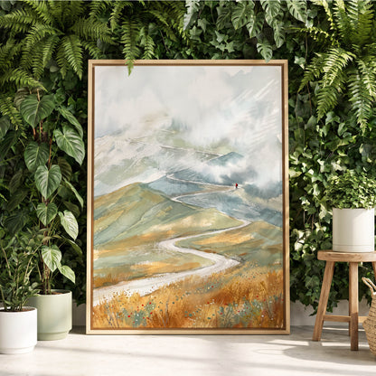 Road Into the Mist, white, blue, gray nature wall art displayed in a styled interior, gallery view 8