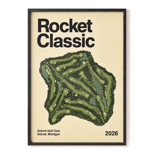 Rocket Classic Course Map, green, beige, black nature wall art, front artwork view
