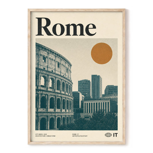 Rome, Then and Now, beige, green, orange minimalist wall art, front artwork view