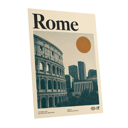 Rome, Then and Now, beige, green, orange minimalist wall art shown as a unframed poster wall art print