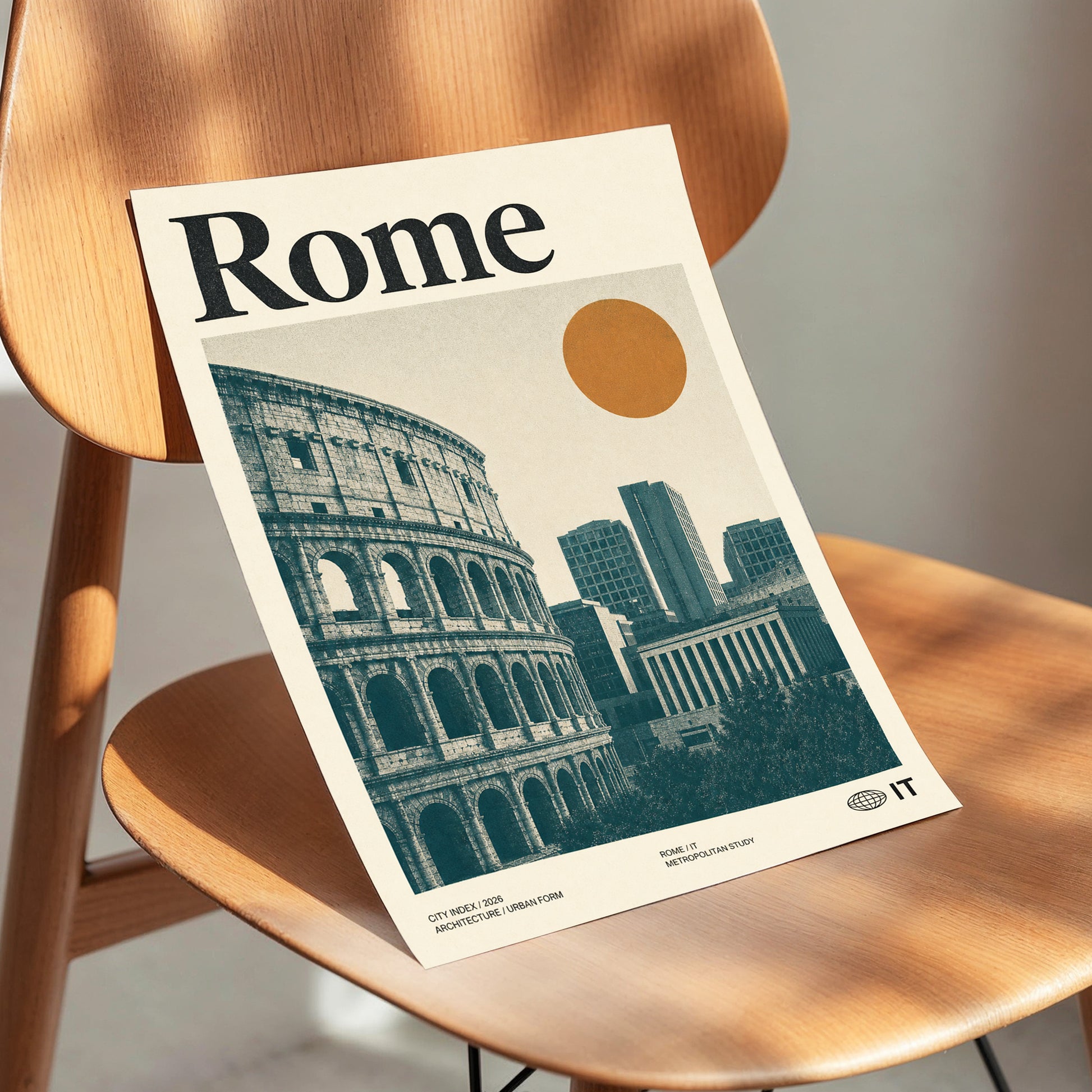 Rome, Then and Now, beige, green, orange minimalist wall art displayed in a styled interior, gallery view 3