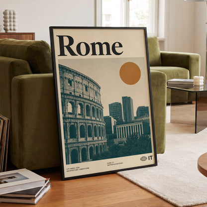 Rome, Then and Now, beige, green, orange minimalist wall art displayed in a styled interior, gallery view 6