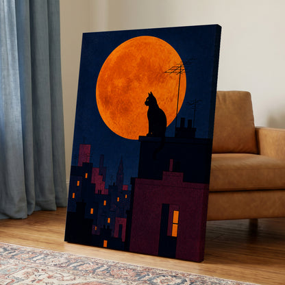 Rooftop Moonwatch, blue, orange, black minimalist wall art displayed in a styled interior, gallery view 7