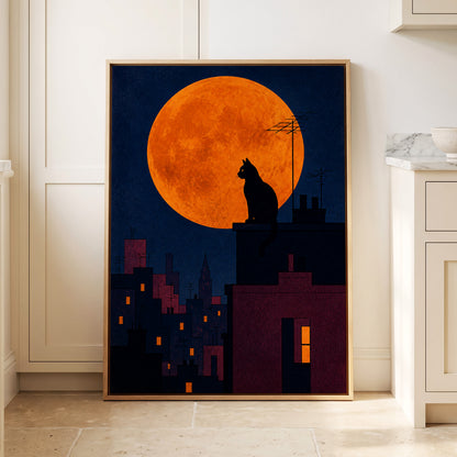 Rooftop Moonwatch, blue, orange, black minimalist wall art displayed in a styled interior, gallery view 8