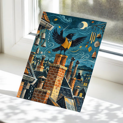 Rooftop Rhapsody, blue, black, orange abstract wall art displayed in a styled interior, gallery view 5