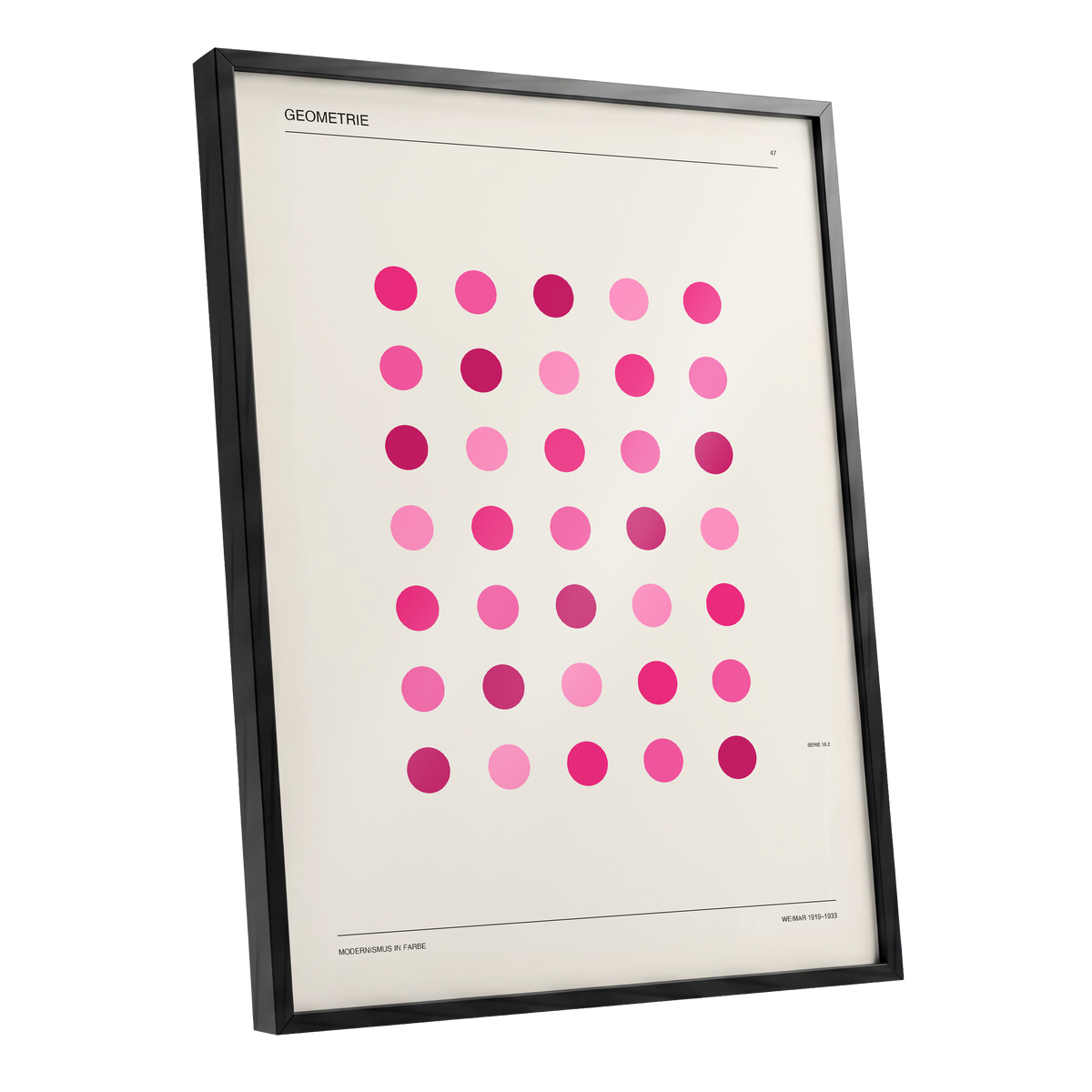 Rosa Rhythm, pink, beige, black minimalist wall art shown as a black framed poster wall art print