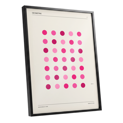 Rosa Rhythm, pink, beige, black minimalist wall art shown as a black framed poster wall art print