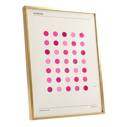 Rosa Rhythm, pink, beige, black minimalist wall art shown as a gold framed poster wall art print