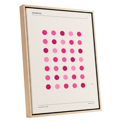Rosa Rhythm, pink, beige, black minimalist wall art shown as a oak framed canvas wall art