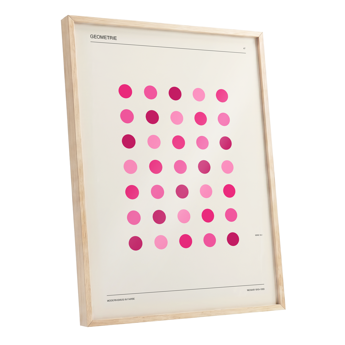 Rosa Rhythm, pink, beige, black minimalist wall art shown as a oak framed poster wall art print