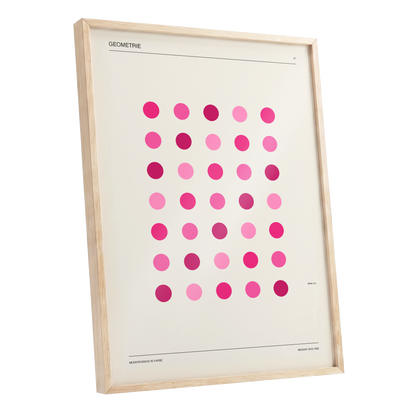 Rosa Rhythm, pink, beige, black minimalist wall art shown as a oak framed poster wall art print
