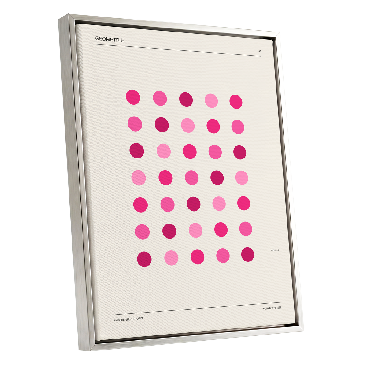 Rosa Rhythm, pink, beige, black minimalist wall art shown as a silver framed canvas wall art