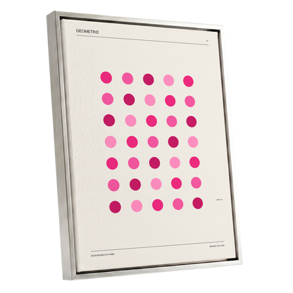 Rosa Rhythm, pink, beige, black minimalist wall art shown as a silver framed canvas wall art