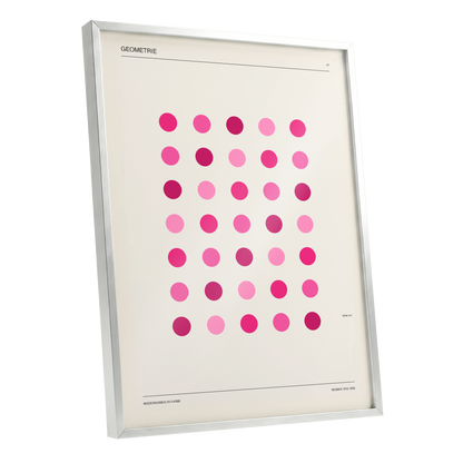 Rosa Rhythm, pink, beige, black minimalist wall art shown as a silver framed poster wall art print