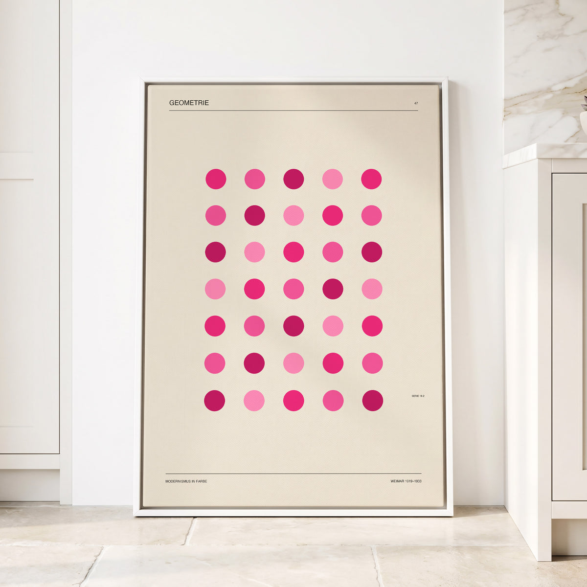 Rosa Rhythm, pink, beige, black minimalist wall art displayed in a styled interior, gallery view 1
