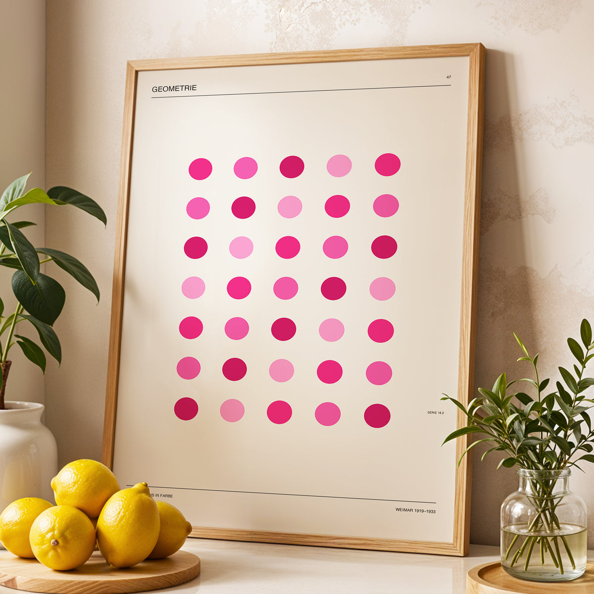 Rosa Rhythm, pink, beige, black minimalist wall art displayed in a styled interior, gallery view 2