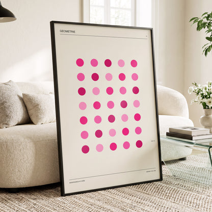 Rosa Rhythm, pink, beige, black minimalist wall art displayed in a styled interior, gallery view 3