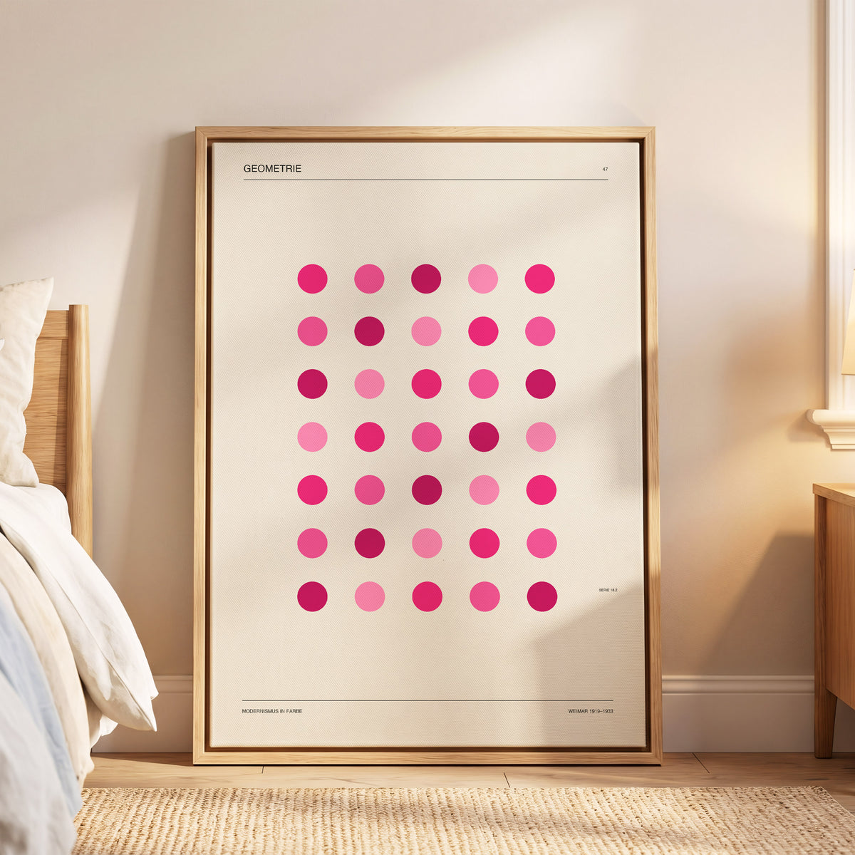 Rosa Rhythm, pink, beige, black minimalist wall art displayed in a styled interior, gallery view 5