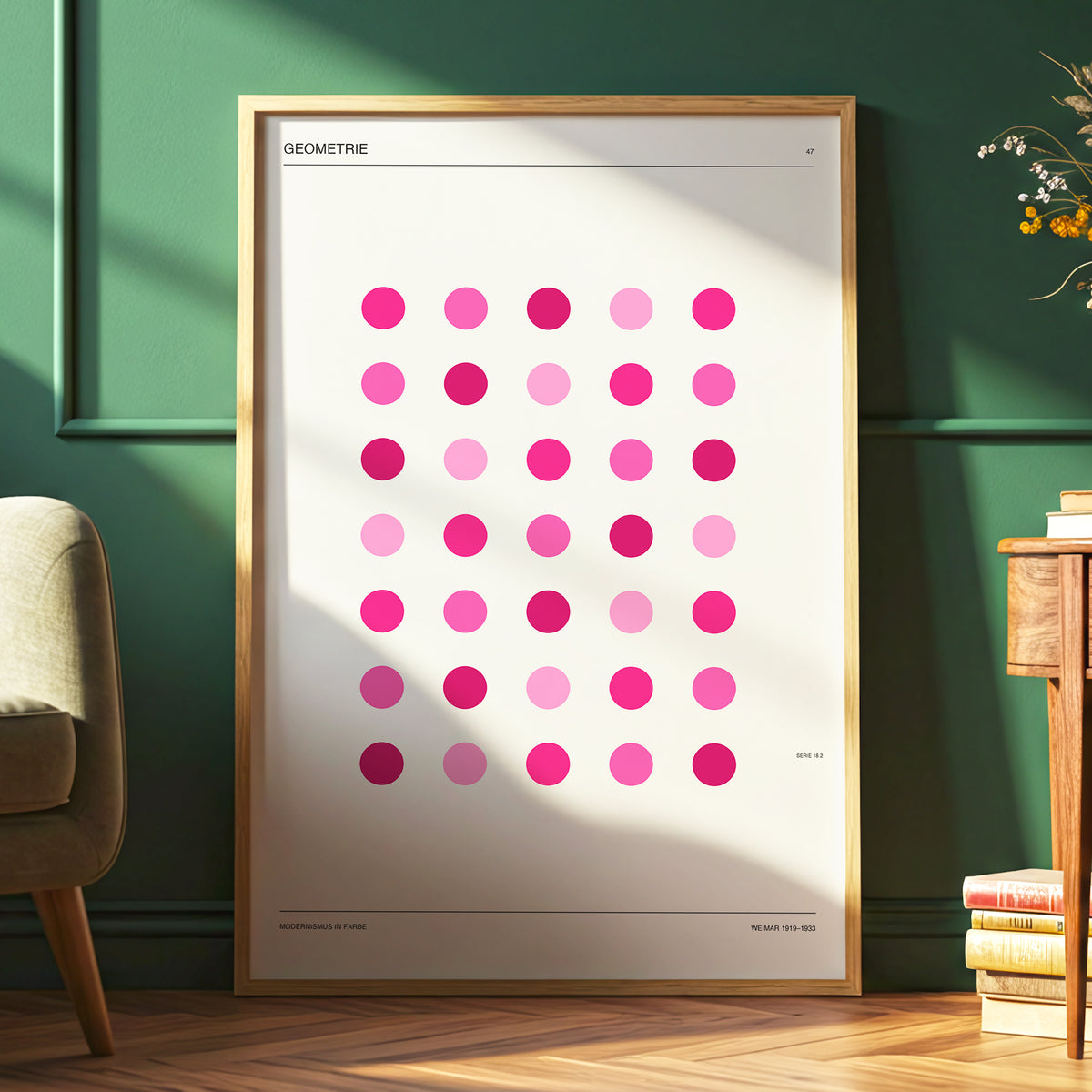 Rosa Rhythm, pink, beige, black minimalist wall art displayed in a styled interior, gallery view 6