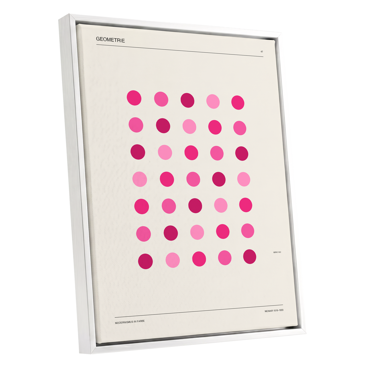 Rosa Rhythm, pink, beige, black minimalist wall art shown as a white framed canvas wall art