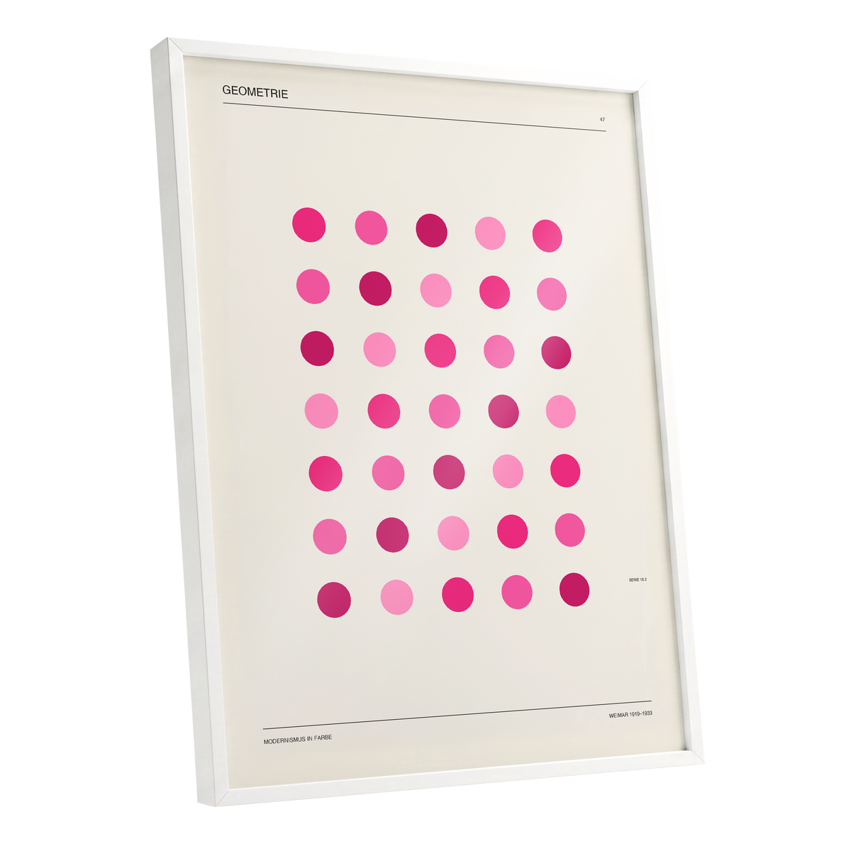 Rosa Rhythm, pink, beige, black minimalist wall art shown as a white framed poster wall art print